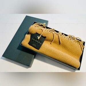 New Italian Woollen Treasures Beige 100% Wool Scarf Made in Italy Mens 30x180cm